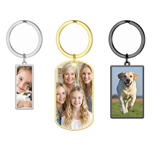 Llavero con foto de demanda impresa, regalo personalizado para mujeres, hombres, madre, padre, papá, niño, familia, llavero de acero inoxidable. ميدالية مفاتيح بصورة مخصصة – هدية عائلية - HANUTI VIP